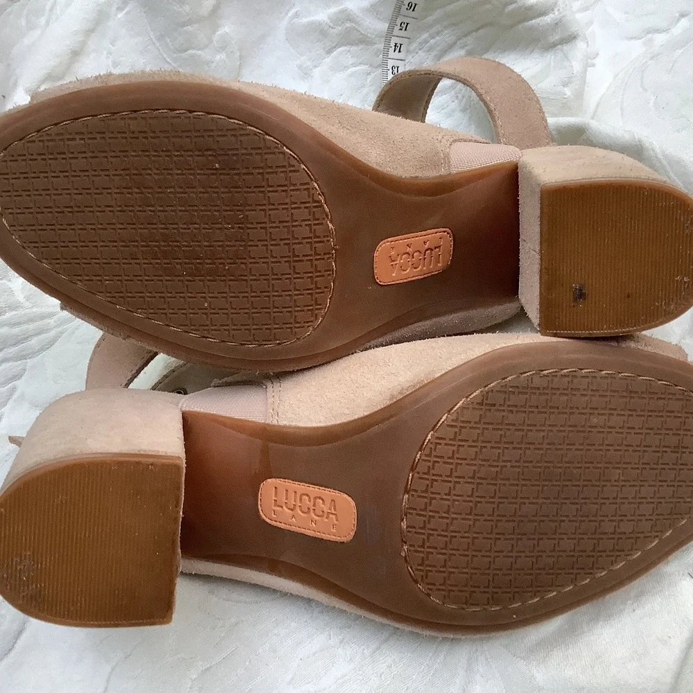 Luca Lane Seleste leather ankle‎ block heel buckle peep toe sandals-stalap!